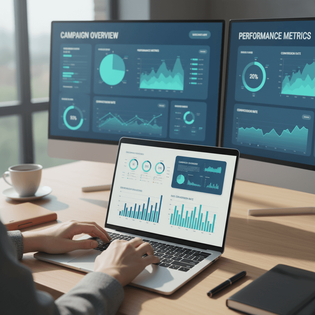 Digital advertiser reviewing campaign performance data